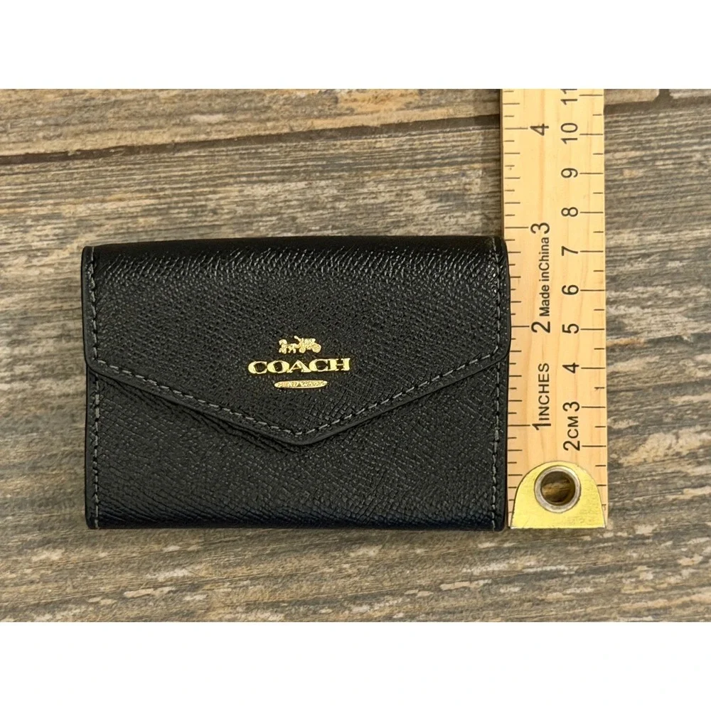 NWT Coach CH487 Envelope Card Case Black Crossgrain Leather Gold Hardware 4x3‎